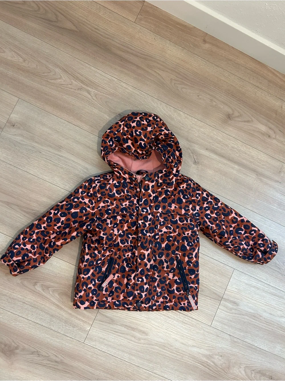 Cat & Jack Girls' Rust and Black Leopard Hooded Puffer Jacket